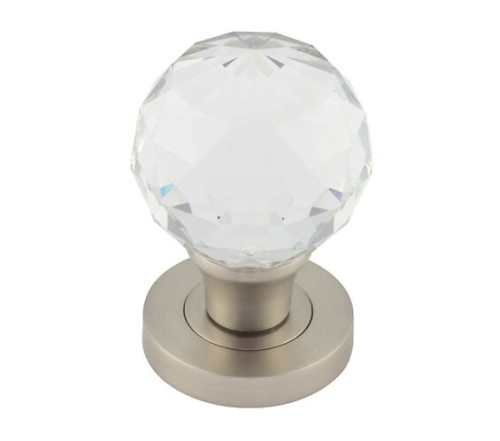 FACETED GLASS MORTICE DOOR KNOB ON CONCEALED ROSE